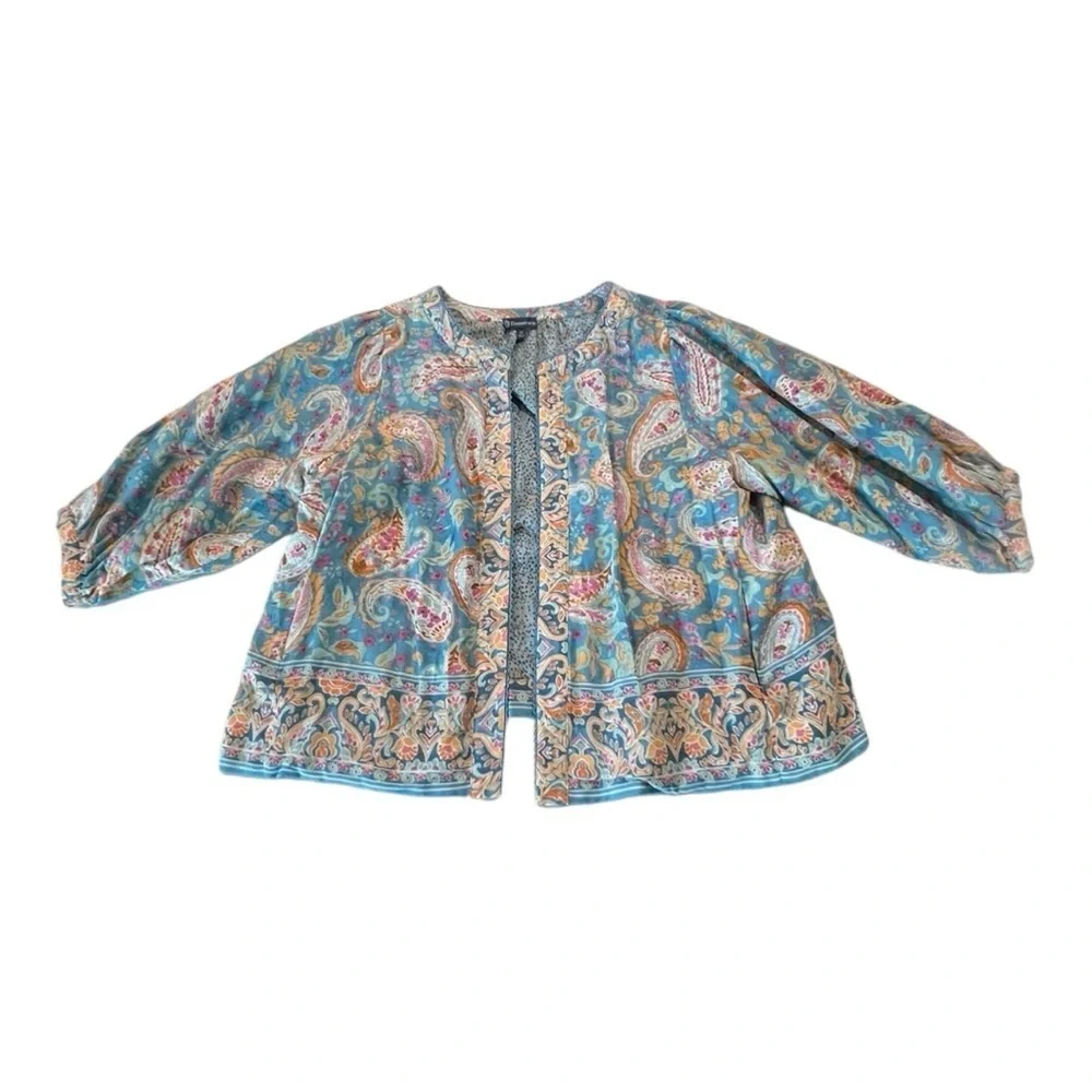 Democracy Plus Size Paisley Print 3/4 Sleeve Reversible Open-Front Jacket NEW - Picture 13 of 16